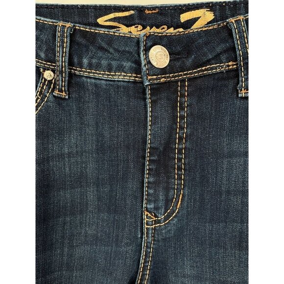 Seven7 Ladies Rocker Slim Bootcut Jeans Size 12 Dark Wash Embellished Pockets - Picture 3 of 13